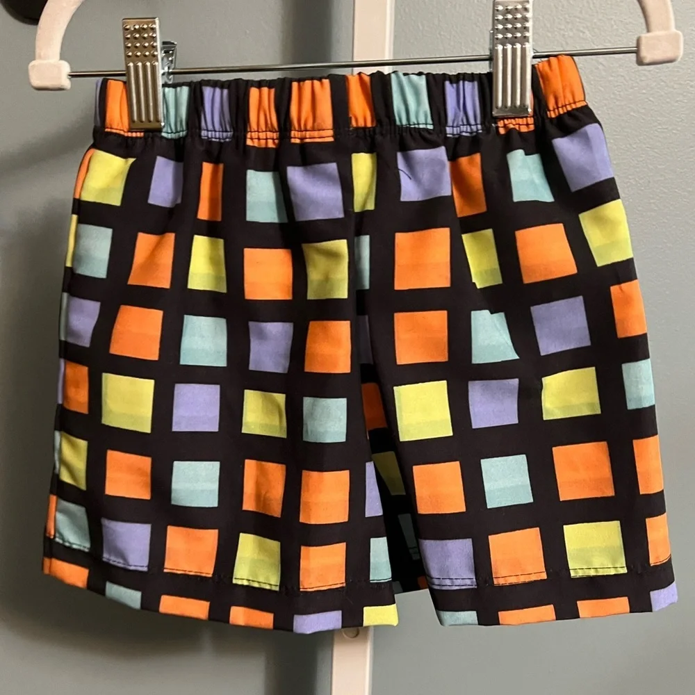 Cruz Black Grid Print Swim Shorts with Bright Squares NWT 3T